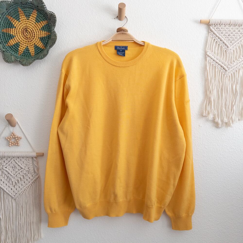 Faconnable XL Golden Rod Yellow Merino Wool Sweater Made in Italy